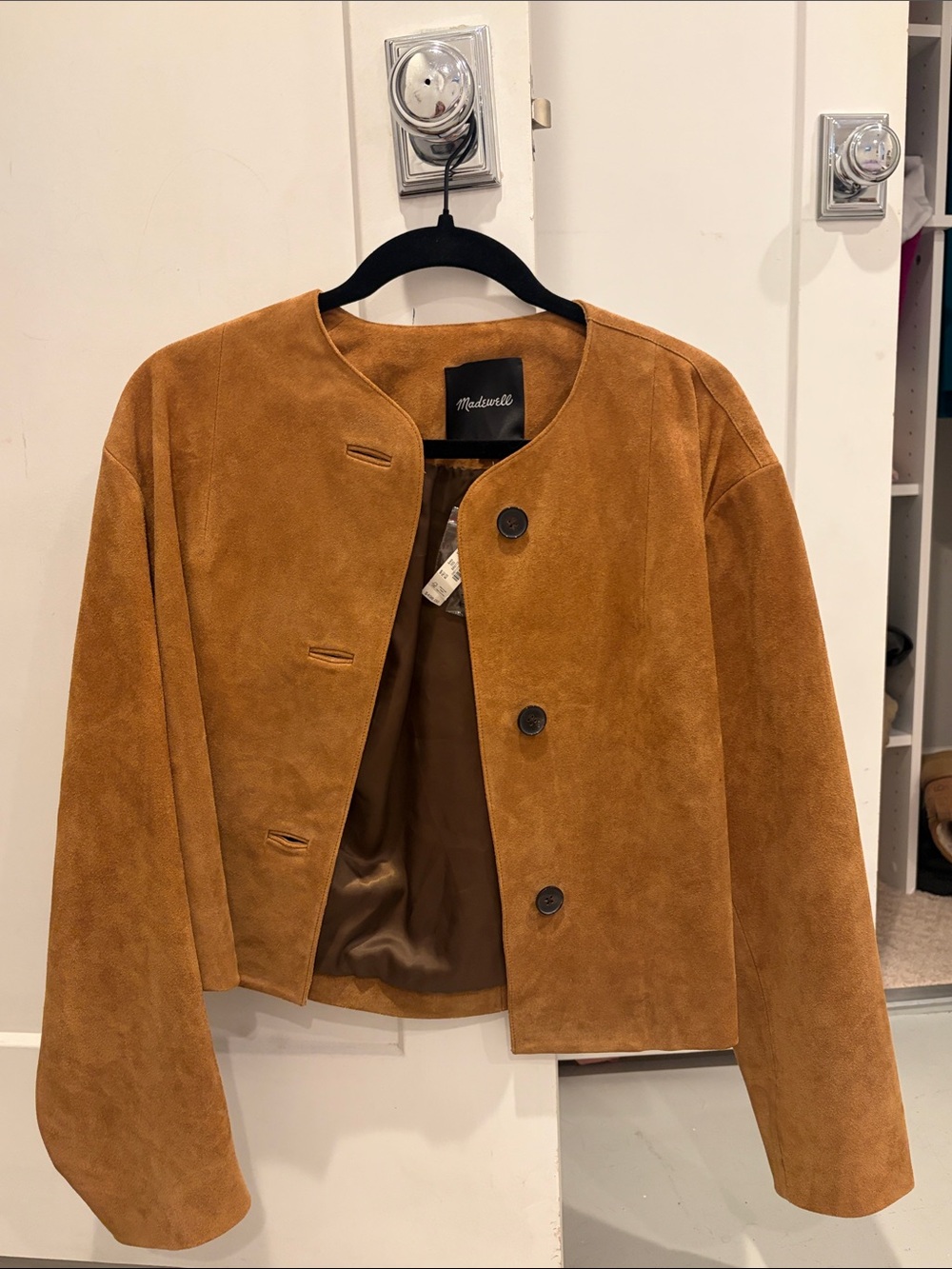 Madewell Suede Button-Front Jacket in Camel Brown